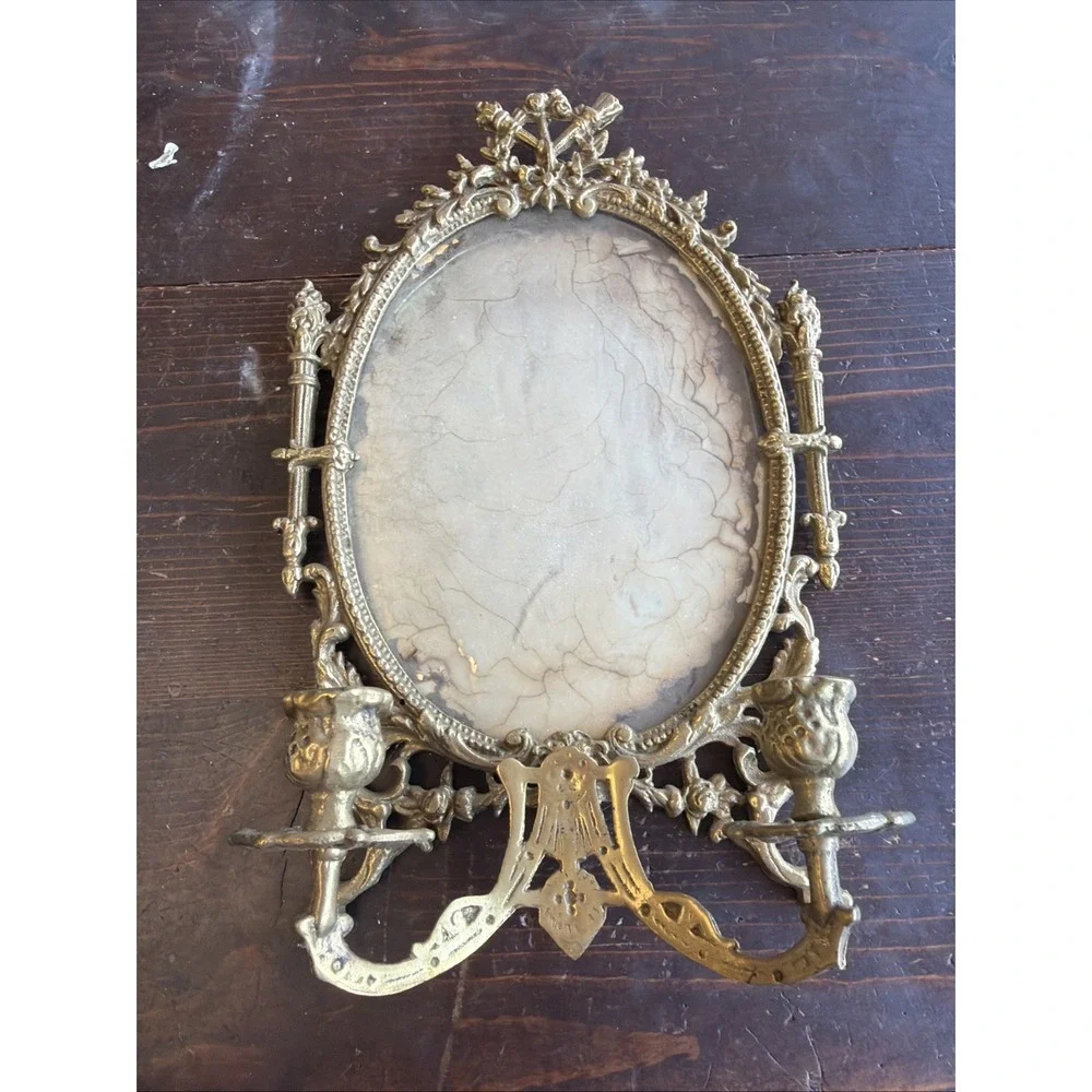Antique Solid Brass Frame  Wall Sconce Unusual Bacchus Peacock Heavy Candle